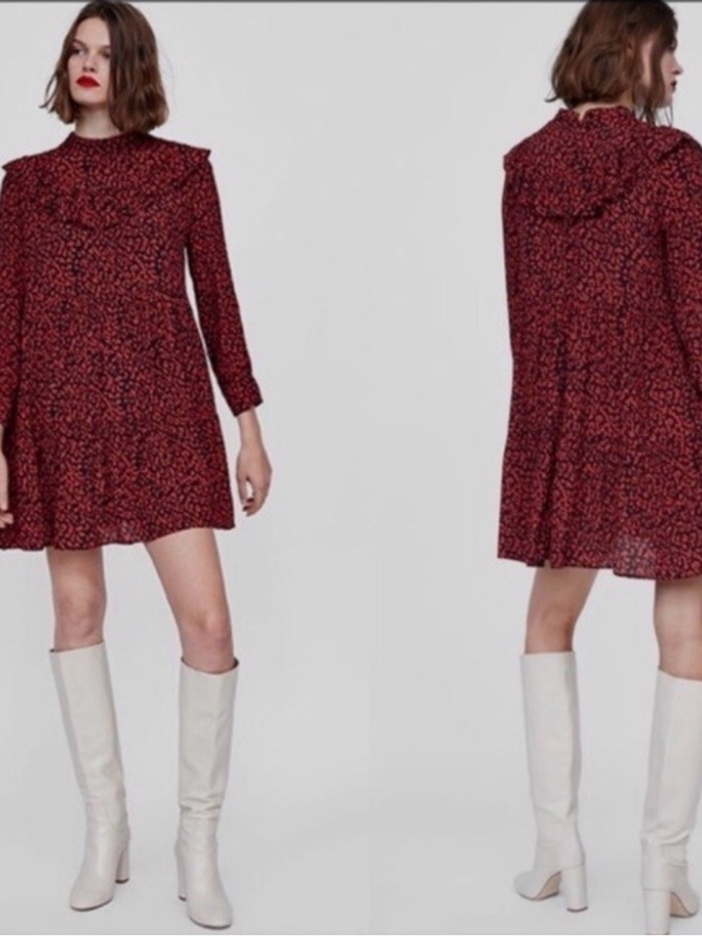 Zara Woman Red and Black Animal Print Top
